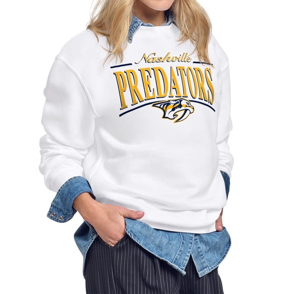 Women's Starter White Nashville Predators Arch Stripe Fleece Sweatshirt