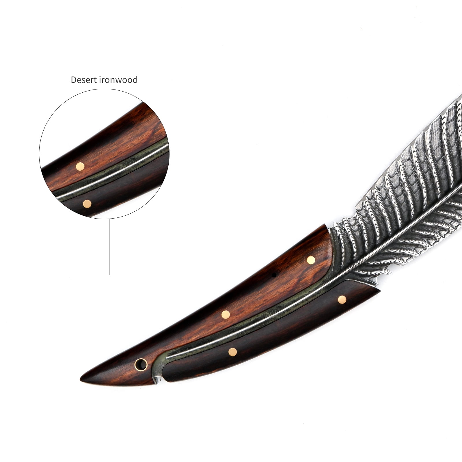 Dispatch 3.9-inch Fixed Blade Knife, Gray,Damascus Steel, Feather Knife for Outdoor Climbing with Sheath