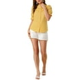 thumbnail image 2 of Allegra K Women's Stand Collar Short Sleeve Button Down Ruffle Neck Blouse Top, 2 of 6