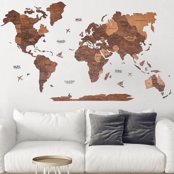 Enjoy The Wood 3D Wood World Map Wall Art Large Wood Wall Décor Housewarming Gift Idea Wood Wall Art World Travel Map for Home & Kitchen or Office (M, Oak)