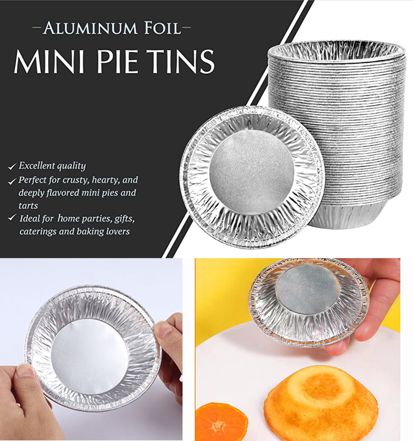 Aluminum Foil Trays with 4 Inches (about 10.2 Cm) Round Pies, Disposable Pan Aluminum Foil Tarts