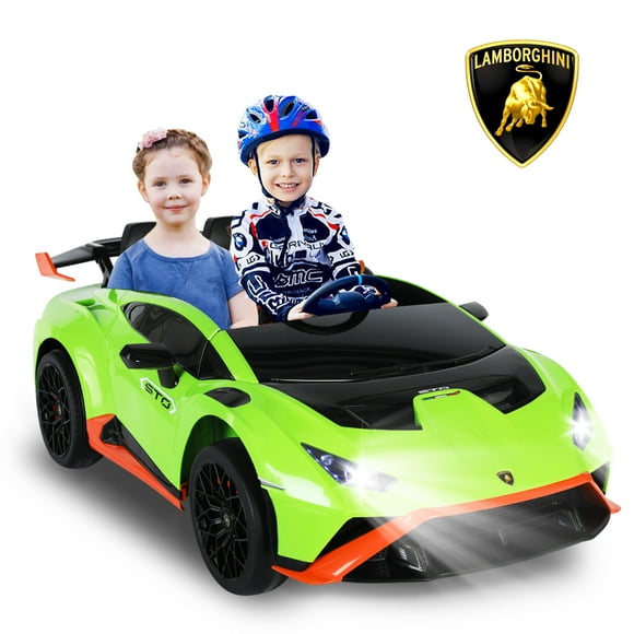 Gyrocopters Lamborghini Licensed 2 Seater Kids Ride on Car | 12V Electric Vehicle with Stories, Music | Powered Ride on Car for Kids with Parental Remote Control, LED Lights | Green