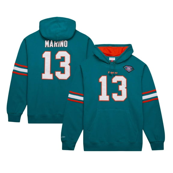 Men's Mitchell & Ness Dan Marino Aqua Miami Dolphins Retired Player Name & Number Pullover Hoodie
