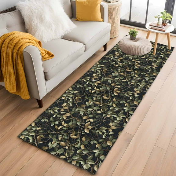 Green Leaves Branches Kitchen Runner Rug 2x6 Washable Runners for Hallway Non Slip Farmhouse Vintage Botanical Large Area Rug Indoor Floor Carpet for Bathroom Laundry Entryway Bedroom Living Room