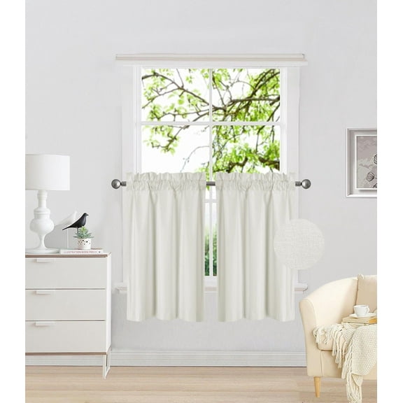 RS5 1-Set Ivory Rod Pocket Silky Window Curtain Lined Blackout, Two (2) Panels 30"X 36" Each