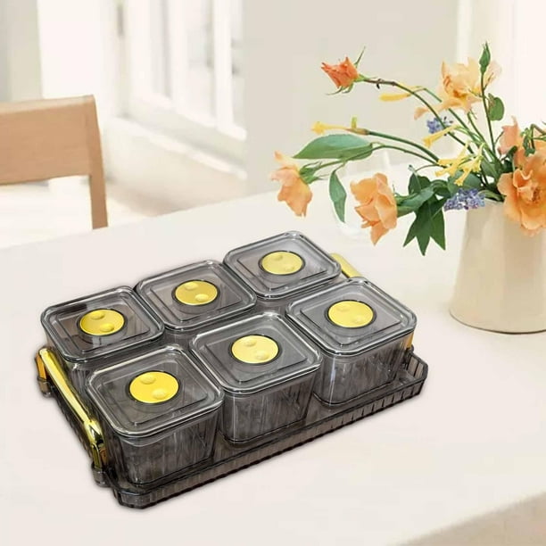 Bandeja para Servir Aperitivos de Frutas Perfecl Divididas con Tapas Contenedor de Almacenamiento Multifuncional Gris