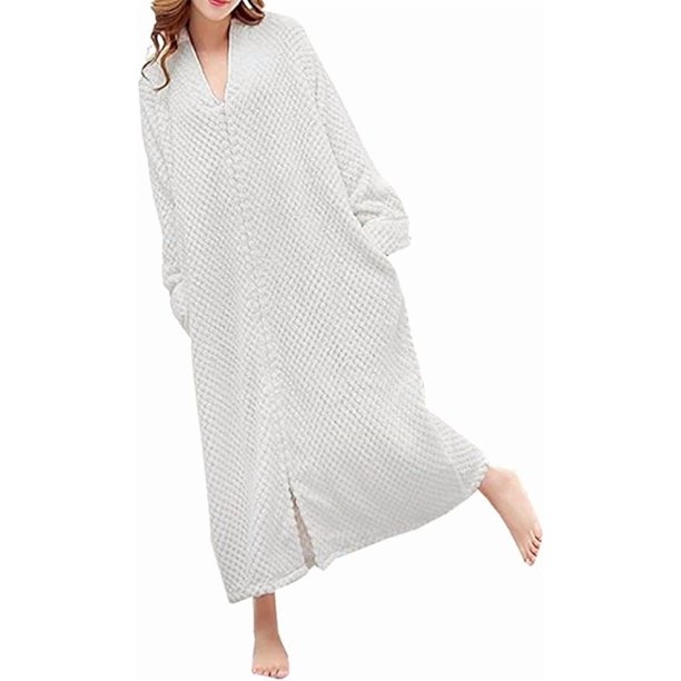 Bata de baño larga de felpa con cremallera para mujer, suave y esponjosa, ideal para dormir
