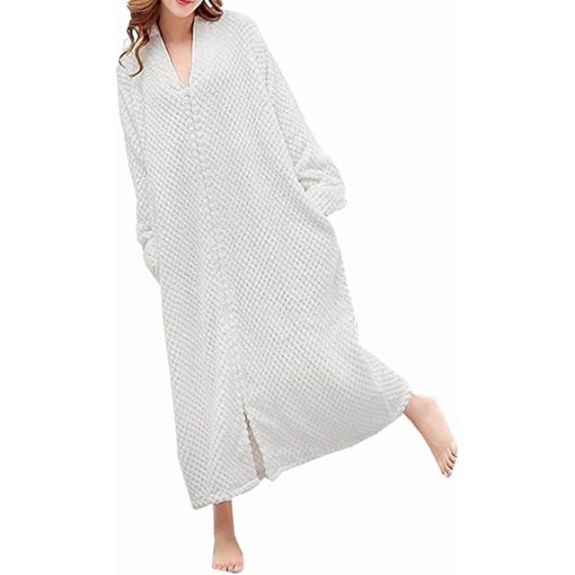 Bata de baño larga de felpa con cremallera para mujer, suave y esponjosa, ideal para dormir