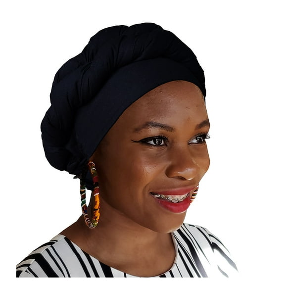 Black Cotton Modu Hat Pre-tied Head Wrap