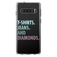 thumbnail image 1 of DistinctInk Clear Shockproof Hybrid Case for Samsung Galaxy S10+ PLUS (6.4" Screen) - TPU Bumper Acrylic Back Tempered Glass Screen Protector - T-Shirts Jeans and Diamonds, 1 of 2