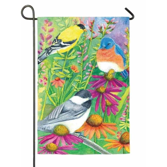 Evergreen Summer Birds & Flowers Fabric Garden Flag 18 by 12 Inch