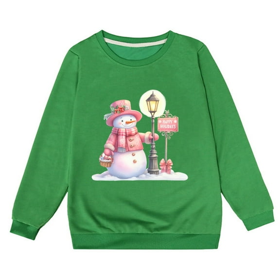 EnJoCho Toddler & Little Girls Christmas Snowman Printed Loose Sweater, Happy Holidays Casual Winter Fall Warm Pullover for Small Children