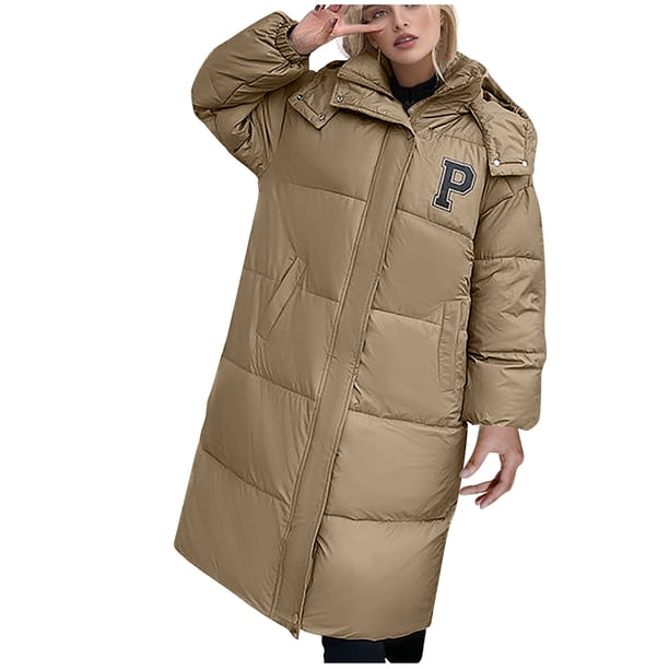 Chaqueta y abrigos casuales con capucha de manga larga para mujer, moda, con cremallera, manga larga, largo medio, hasta la rodilla, de algodón grueso para invierno, abrigo para mujer