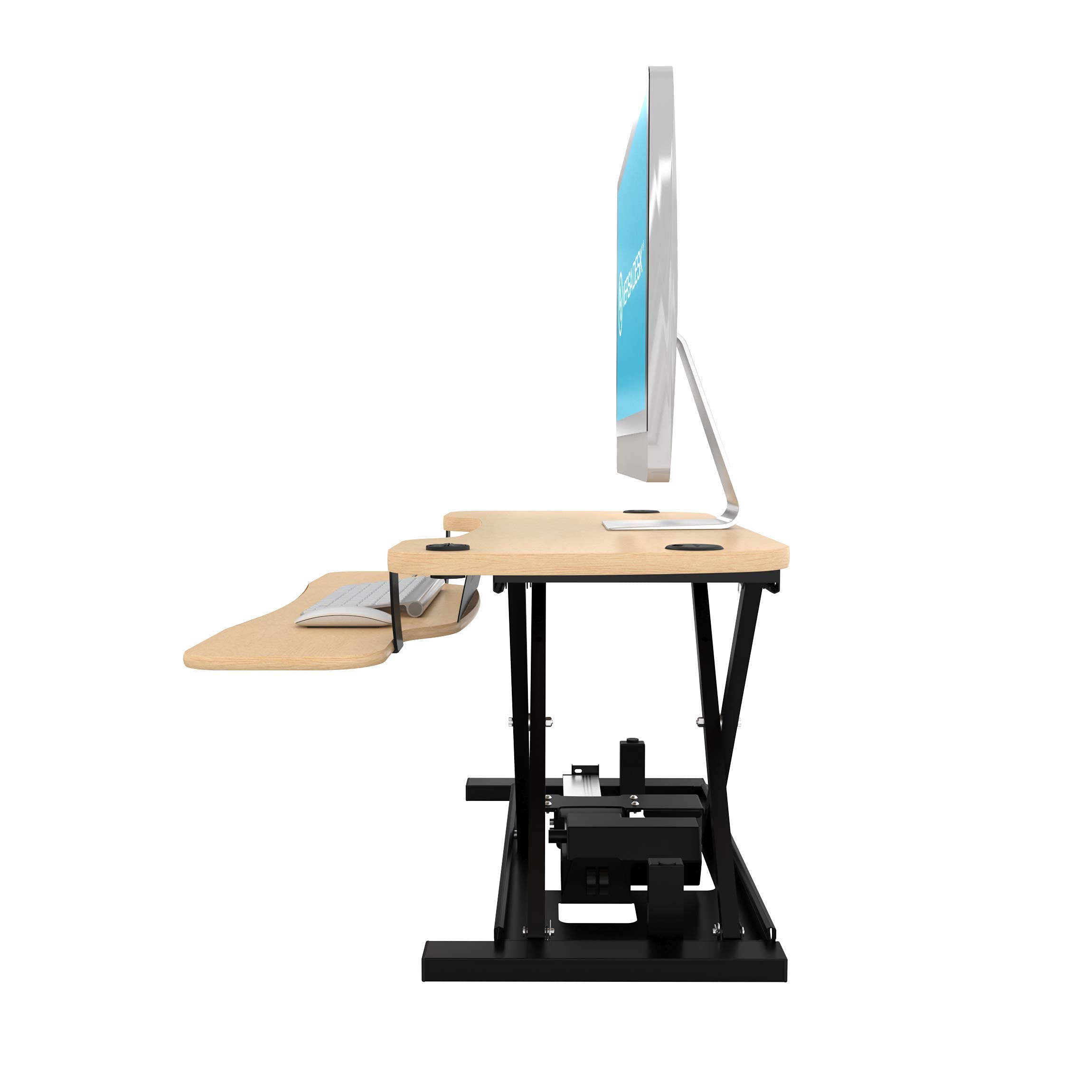 VERSADESK® PowerPro™ 36” Electric Standing Desk Converter - Wood & Steel Sit-to-Stand Riser w/ Keyboard Tray & USB Hub, | Maple, 36”x24”