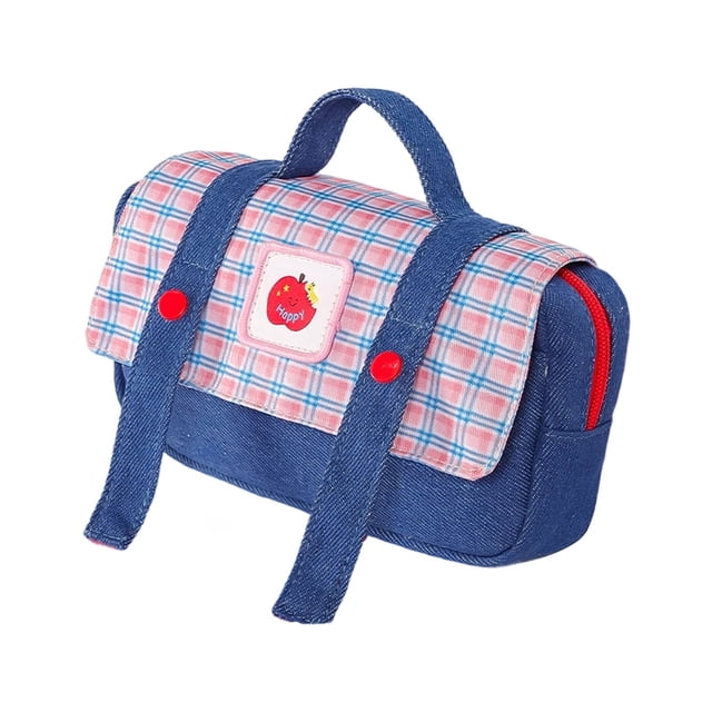 SIYTUAU Denim Pencil Case Apple Design Large Capacity Handheld Dirt Resistant Stationery Bag 9 Inch