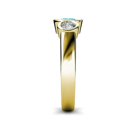 

Blue Topaz and Diamond (SI2-I1 G-H) Infinity Three Stone Ring 1.50 ct tw in 14K Yellow Gold.size 5.5