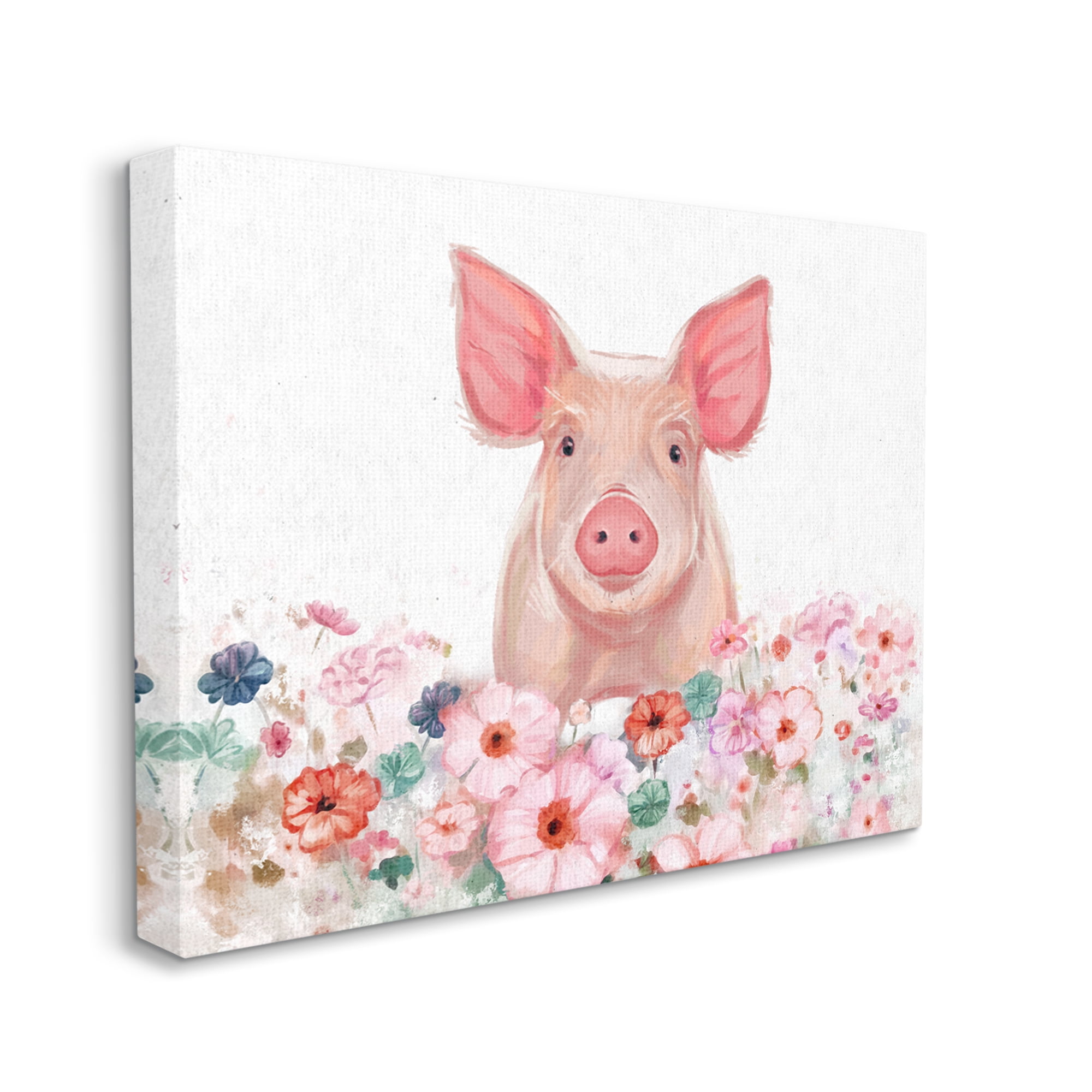 Stupell Industries Pastel Piglet & Florals Animals & Insects Painting Gallery Wrapped Canvas Art Print Wall Art, 48 x 36