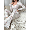 thumbnail image 4 of ScarletteEmmy Women’s Floral Pajama Set, Long Sleeve Button Front Lounge Sleepwear, Soft Ribbed Knit 2-Piece PJs, Lightweight Comfortable Homewear, Elegant Printed Loungewear Gift for Her, 4 of 6