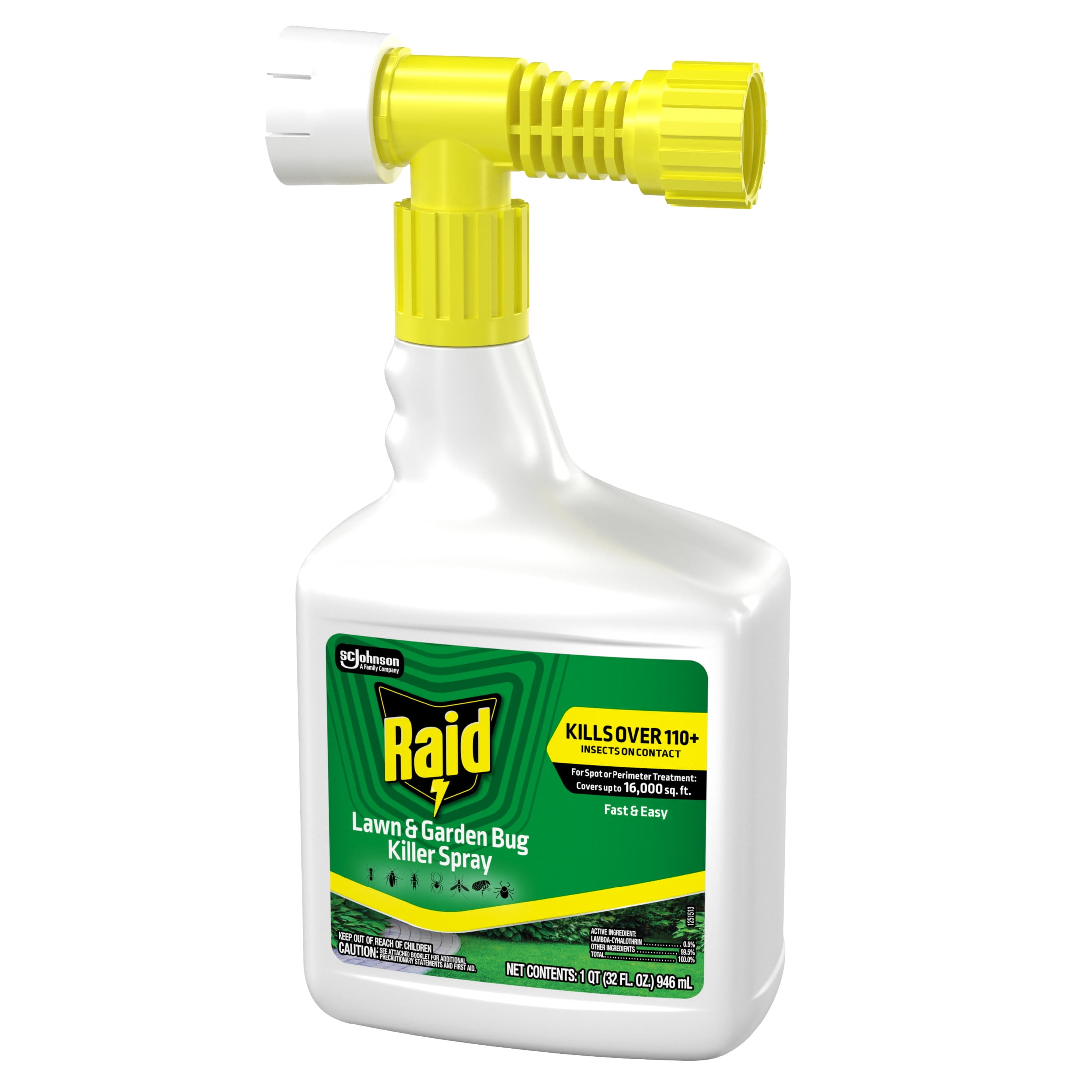 Raid Outdoor Lawn and Bug Killer Spray, Garden Hose Attachment for Outside Household Use on 110+ Insects, 8 Week Control, Fast and Easy, Spot and Perimeter Treatment, 32 fl oz