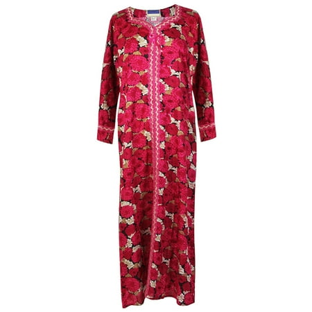 Hijaz Red Floral Print Evening Gown with Laced Embroidery Abaya