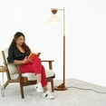thumbnail image 3 of Modern Brown Floor Lamp - 61" Tall Standing Light with Beige Cone Shade - Living Room & Bedroom Lighting, 3 of 10