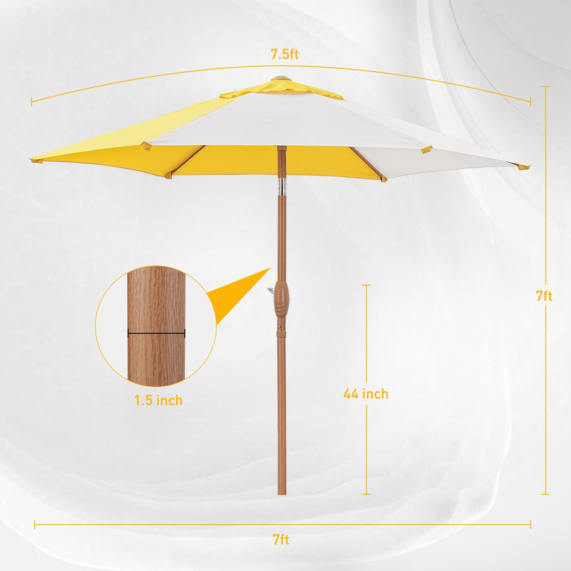 Autlaycil 7.5ft Yellow and White Patio Umbrella with Button Tilt UV Protection for Beach, Pool, Garden, Yard