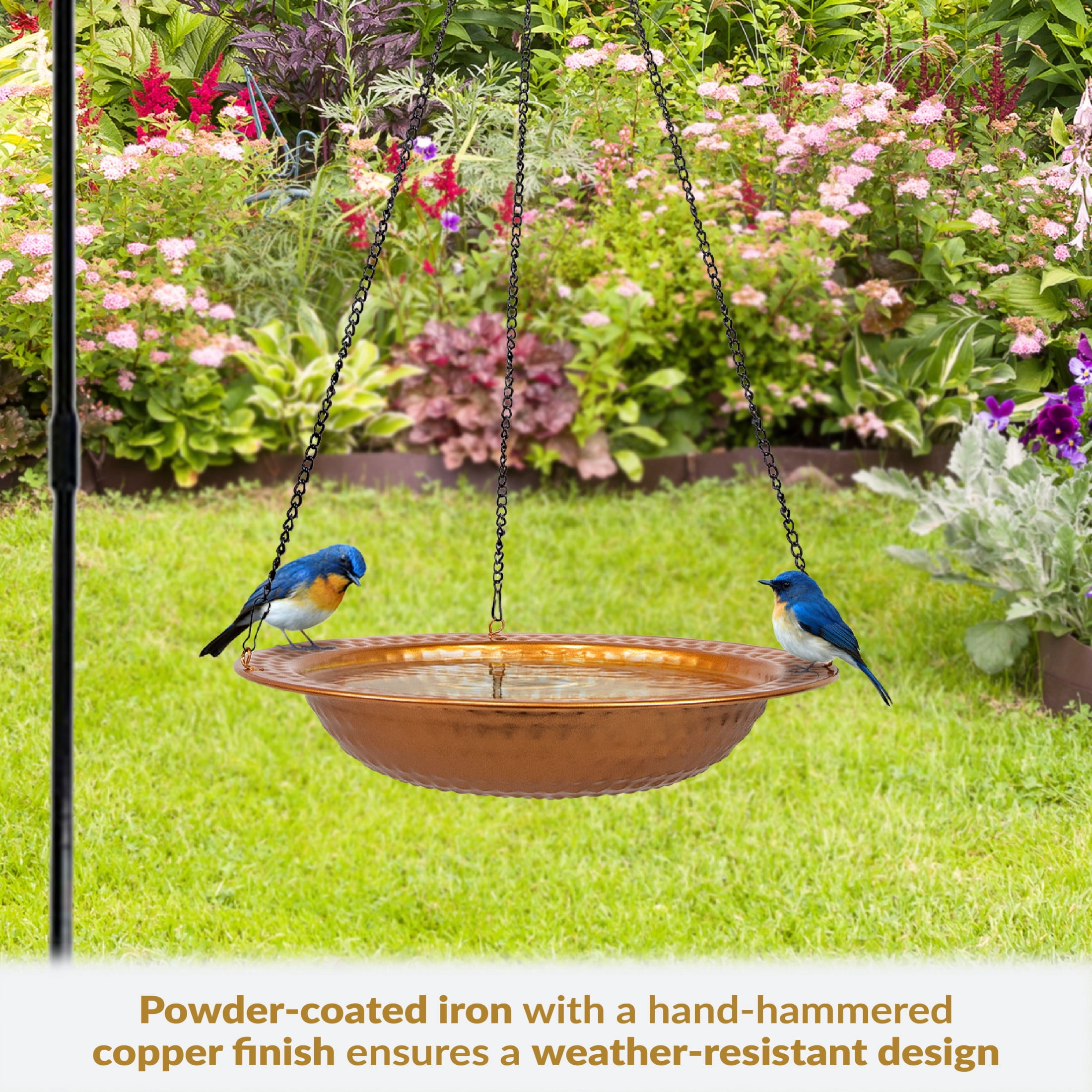 Sunnydaze Hanging Iron Outdoor Bird Bath or Bird Feeder with Hanging Chain