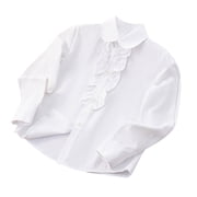 AherBiu Kids Girls Clothes Dress Tops Button down Shirt Lapel V Neck School Shirts Teens Formal Blouse