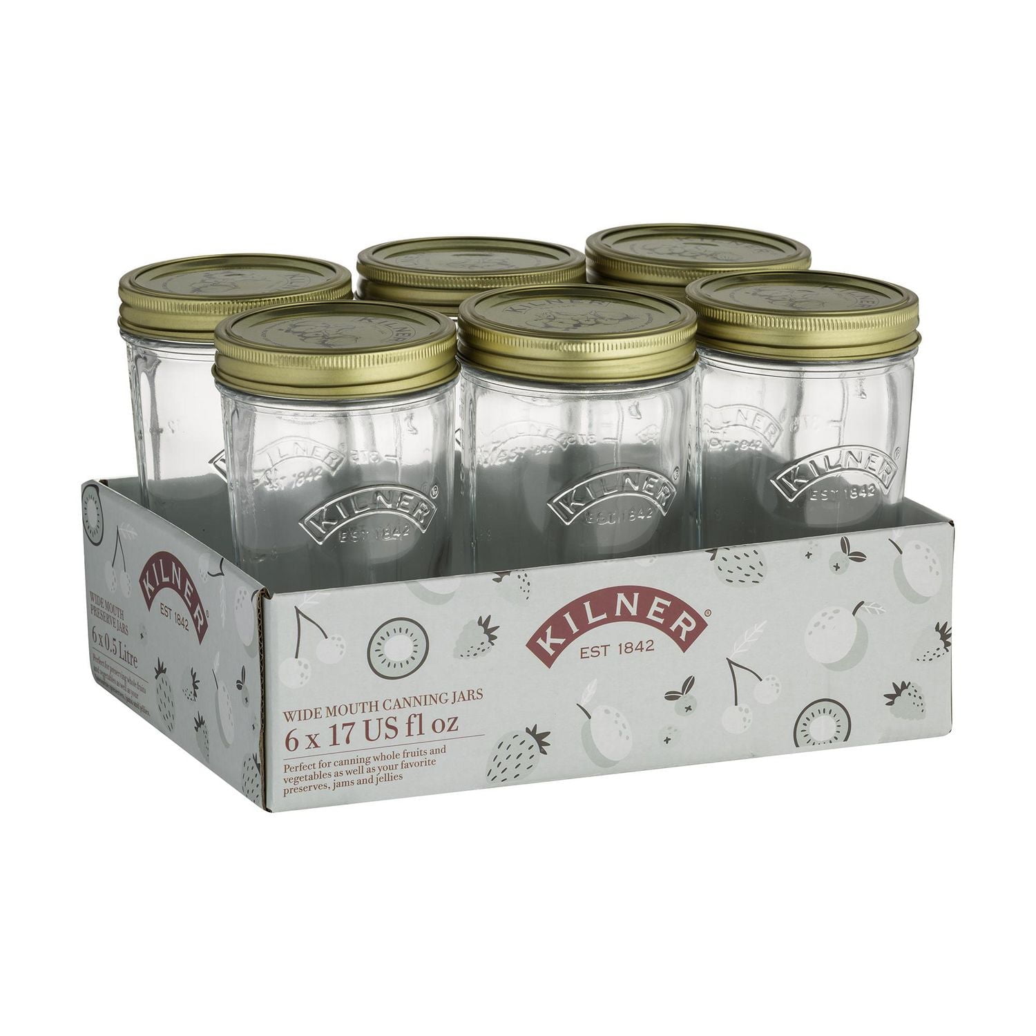 Kilner Wide Mouth Glass Mason Jars with Sealing Lids, 500ml