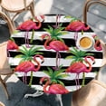 thumbnail image 2 of Striped Flamingo Round Tablecloth, Fitted Table Cover with Elastic for 36"-44" Round Tables, Pink Birds Green Palm Leaf Black White Table Cloth Outdoor Indoor Dinning Party Waterproof Tablecloths, 2 of 7