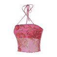 thumbnail image 2 of LMLYSoH Ladies Summer Sexy Midriff-baring Camisole, Floral Printing Stringy Selvedge Hem Hanging Neck Sleeveless Mesh Tops, 2 of 8