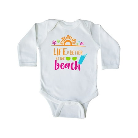 

Inktastic Life Is Better At The Beach Sunglasses Cocktail Gift Baby Boy or Baby Girl Long Sleeve Bodysuit