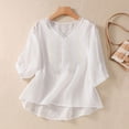 thumbnail image 2 of DDAPJ pyju Summer Tops for Women Dressy Casual Linen Embroidery Blouse Loose Fit V Neck Tunic Shirts Elegant Half Sleeve Blouses White XL, 2 of 6