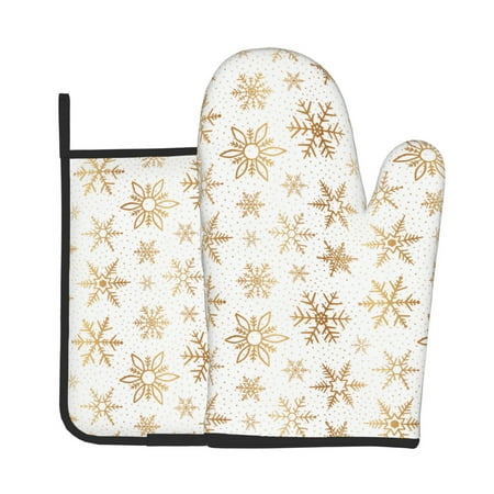 

Tebeau gold Snowflake print Print Oven Mitts and Pan Racks 2-Piece Set Kitchen Oven Mitts and Pan Racks Heat Resistant 500 °F for Baking and Cooking