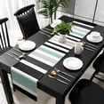 thumbnail image 3 of Turquoise Black Stripe Table Runner 90 Inches Long, Modern Abstract Coarse Striped Kitchen Coffee Dining Table Decoration for Home Party Birthday Wedding Home Decor 13x90 Inches, 3 of 8