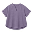 thumbnail image 6 of Oversized Tshirts for Women Casual Linen Cotton V Neck Short Sleeve Tops Loose Comfy Purple Summer Tops for Women, 6 of 9