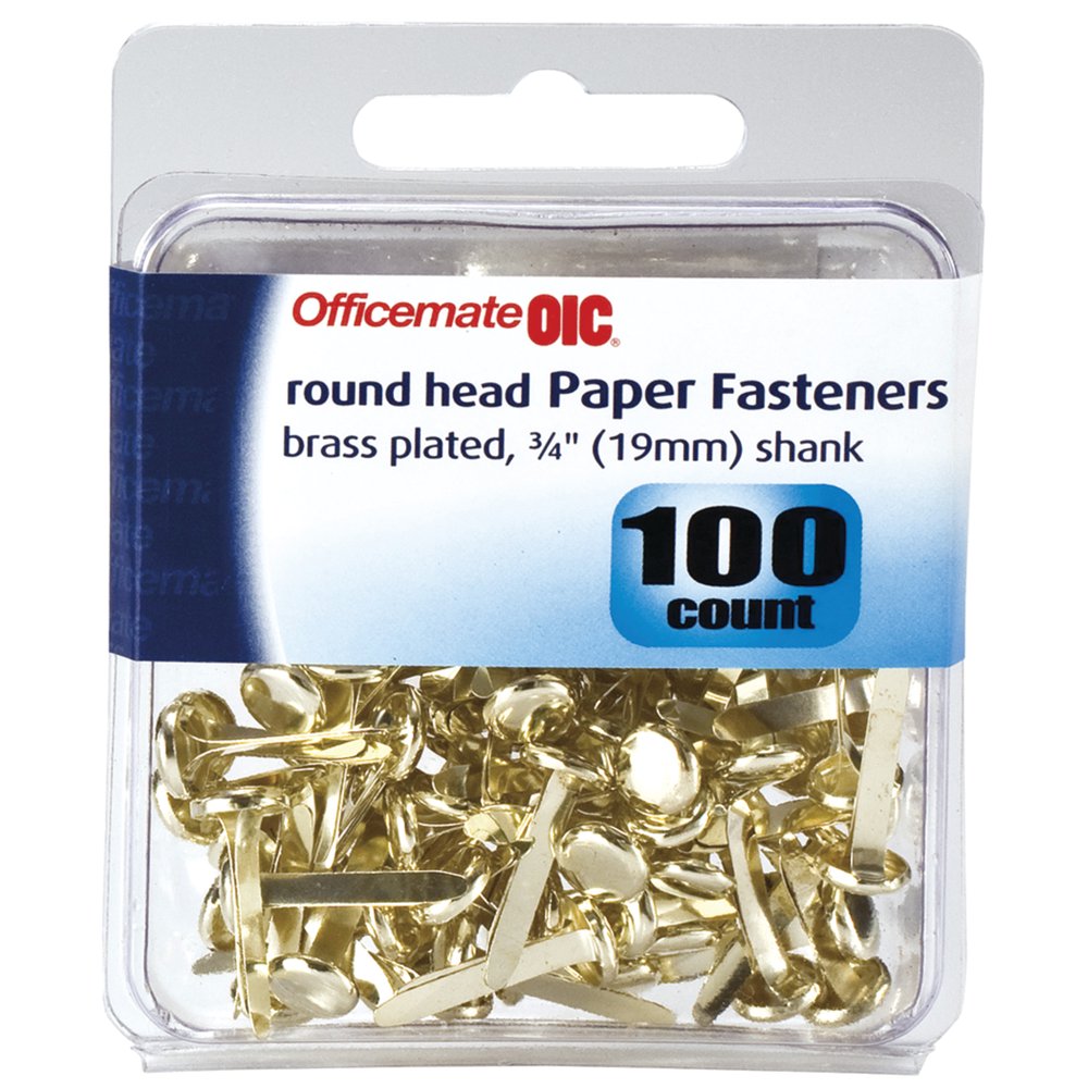 Officemate Brass Plated Fasteners, 100/Pkg.