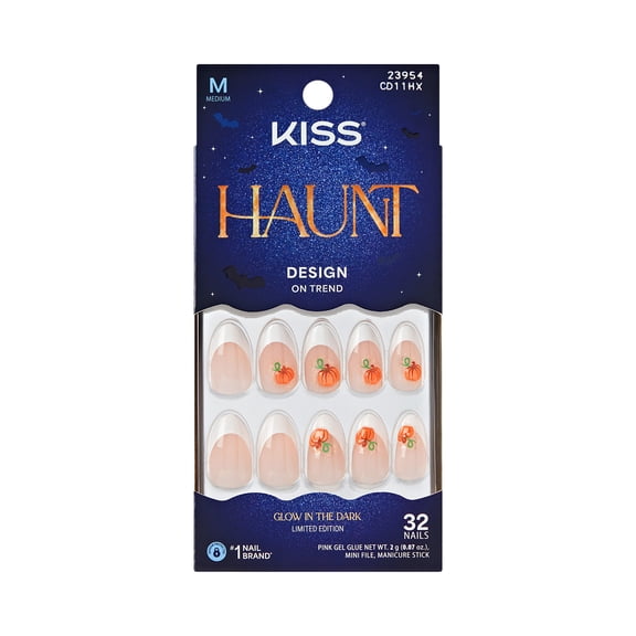 Kiss Core Halloween Press On Nails French, ‘Spook Me’, White, Medium Almond, 32 Count