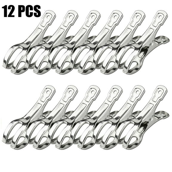 Outdoor Heavy Duty Clothes Clip, Beach Towel Clip, 12 Pack Pool Cover Clips Stainless Steel Quilt Clamps Metal Large Heavy Duty Clothes Pins Windproof for Sunbed Lounge Cruise