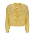 thumbnail image 5 of Women's Solid Round Neck Long Sleeve Cardigan Sweater Coat Warm Thickened Loose Fit Casual Fashion Outerwear for Fall and Winter | CSEONE,Yellow XL, 5 of 9