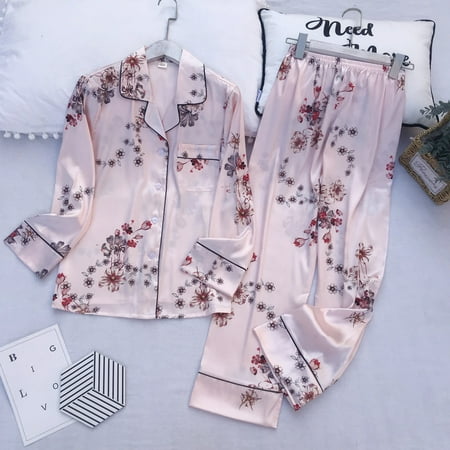 

Long Sleeve Pajamas Autumn Ice Silk Long Sleeve Trousers Suit Printing Fashion Pyjamas Set