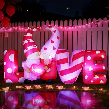 8ft Inflatable Love Gnome Couple with LED Lights - Self-Standing Valentine's/Wedding Yard Decor. Perfect Gift For 2026.