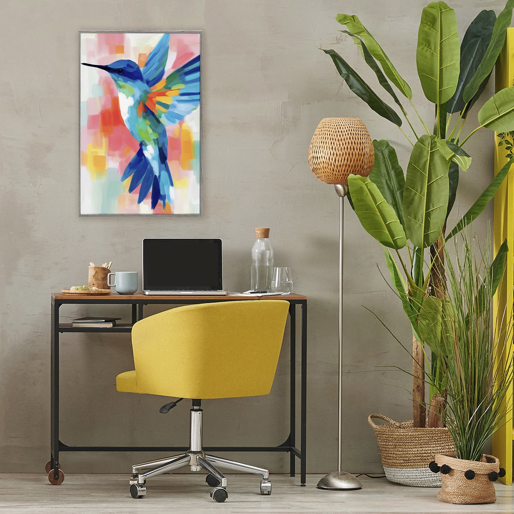 Stupell Industries Blue Hummingbird in Flight Gray Framed Giclee Art, design by Chromatic Storm Studio