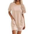 thumbnail image 4 of Cozyfort Pajama Set for Women 2 Piece Lounge Set Short Sleeve Tops and Shorts Soft Sleepwear with Pocket, 4 of 5