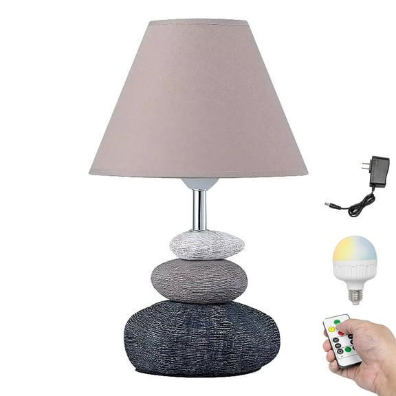 Kiven Cordless Table Lamp, Dimmable LED Desk Lamp with Fabric Drum Lampshade, Modern Rechargeable Nightstand Lamp for Reading Home Decor Bedside,1-Light(Gray)