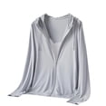 thumbnail image 3 of Women's Breathable Mesh Sun Protection Jacket with Hood and Full Zip Featuring Lightweight Cooling Fabric and Thumb Holes Light Gray M, 3 of 7