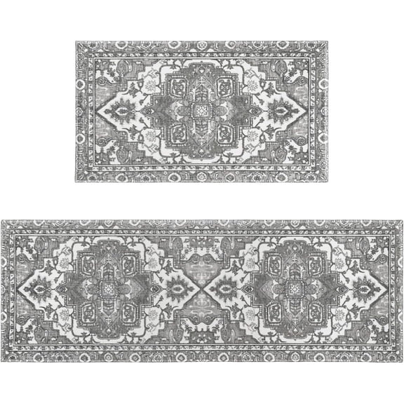 Grey Farmhouse Kitchen Rugs Sets of 2 Non Slip Washable Farmhouse Kitchen Mats for Floor 2 Piece Boho Gray Kitchen Rug Mat Set Home Decor
