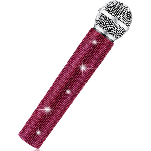 Faux Microphone Accessoire Scintillant Bling avec Strass, Microphone Accessoire en Plastique pour Jouer, Micros Scintillants Factices Éblouis pour Scène Disco Fête d'Halloween, 9.5 x 2 Pouces (Noir)