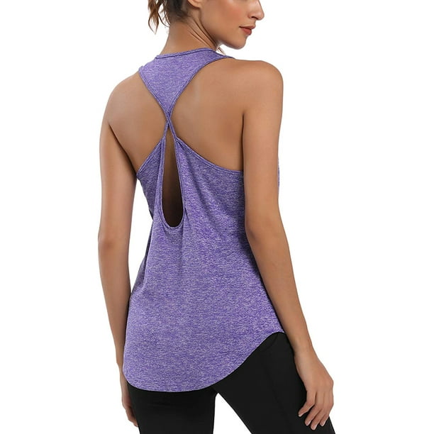 Women Backless Tank Top Workout Shirts Sleeveless Plain Yoga