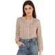 thumbnail image 1 of INSPIRE CHIC Camisa vintage abotonada para mujer Blusa a cuadros con cuello dividido Tops Marrón verde S, 1 of 6
